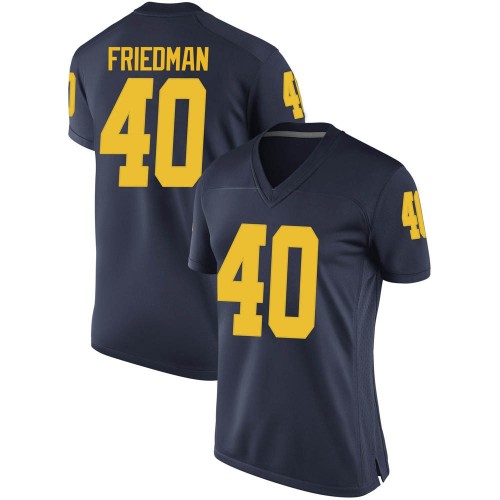 Jake Friedman Michigan Wolverines Women's NCAA #40 Navy Game Brand Jordan College Stitched Football Jersey RFD8754HN
